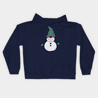 Cute snowman in a blue hat and mittens. Kids Hoodie